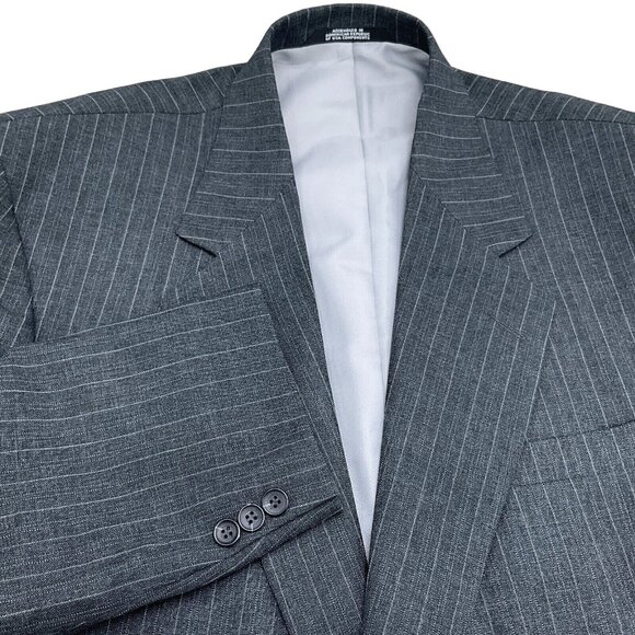 Reed St James Blazer‎ Men 46L Gray White Chalk Stripe Dacron Classic Career VTG - Picture 2 of 13